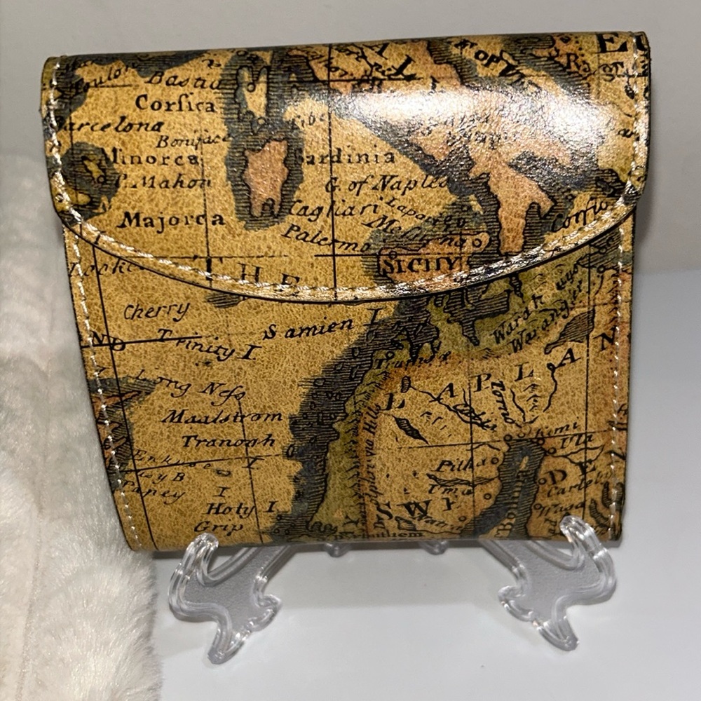 Patricia Nash Map Print Leather Wallet with Kiss Lock Coin Pouch